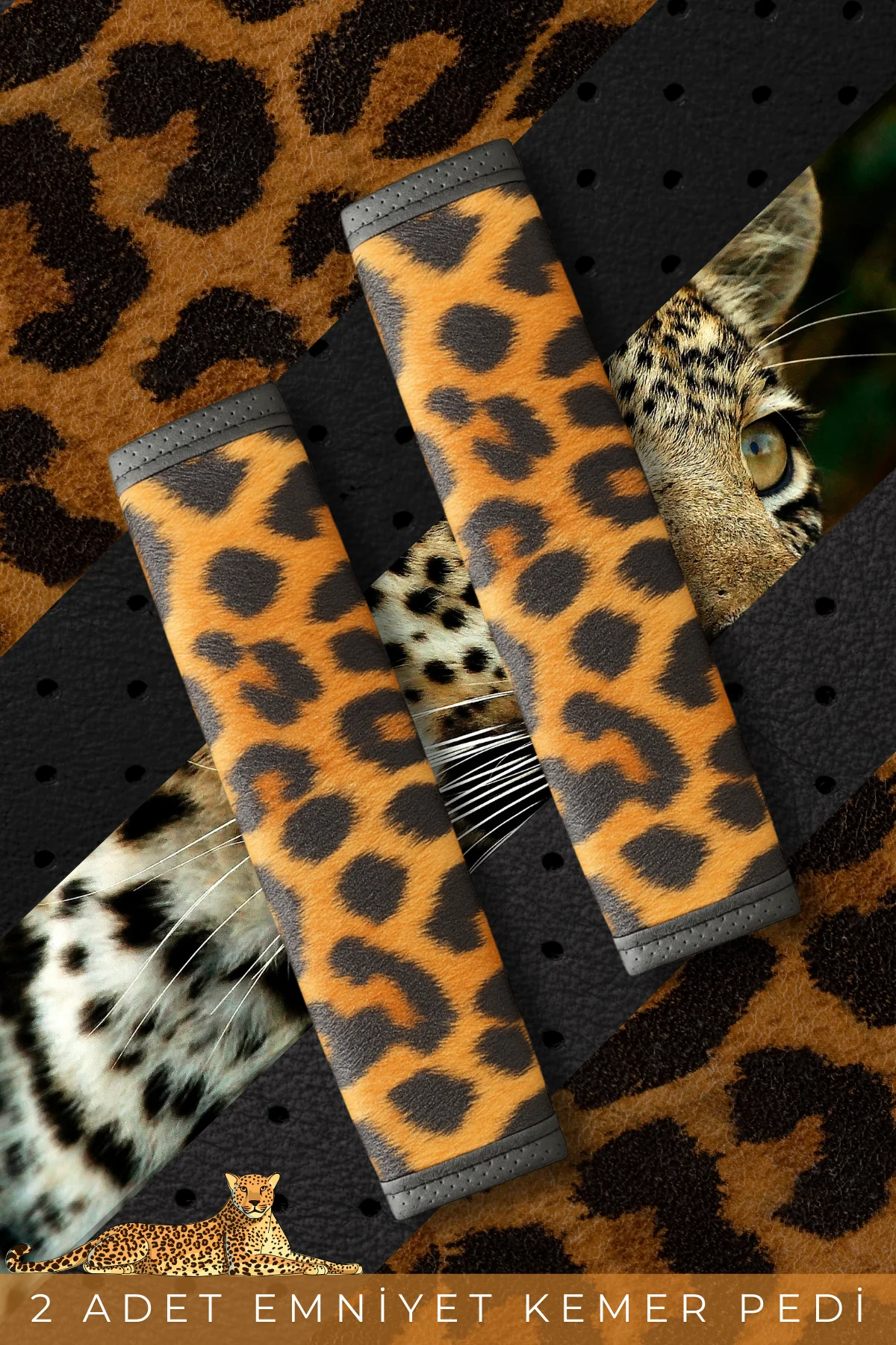 Leopar Desen Emniyet Kemer Pedi 2 Adet