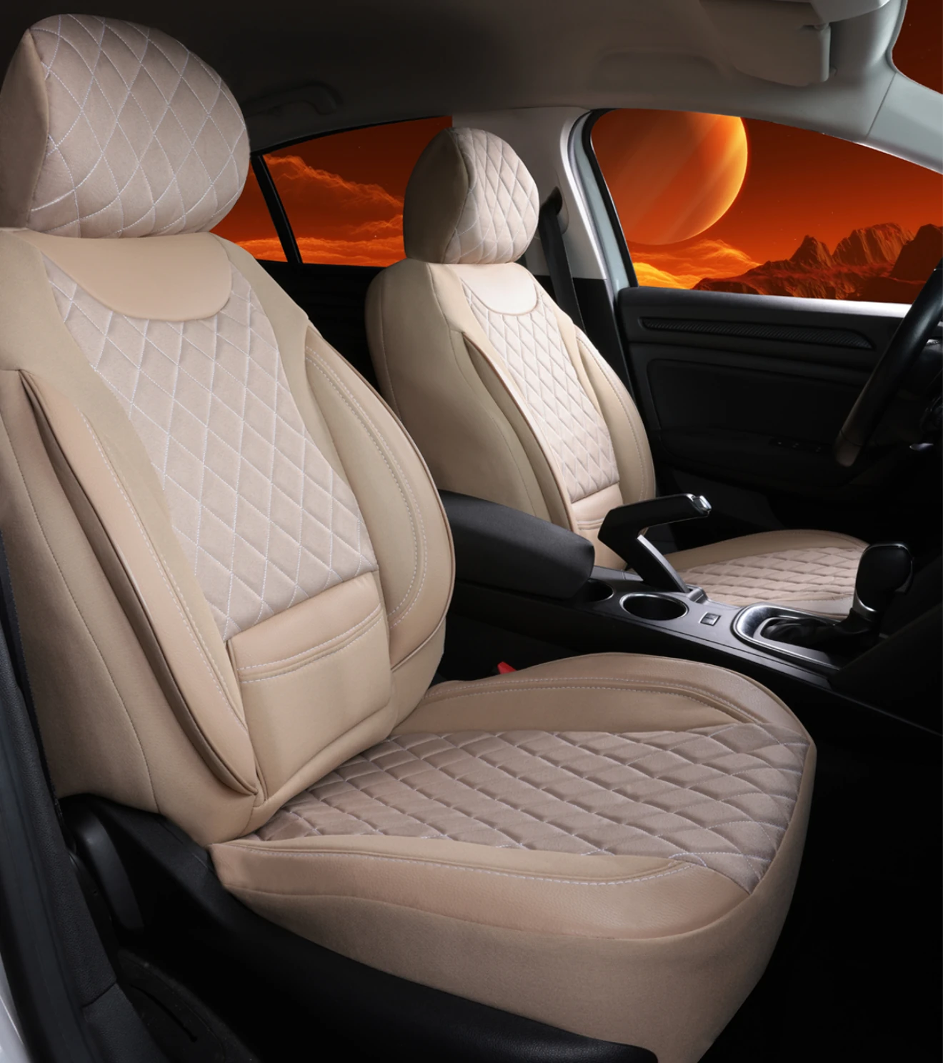 Venüs Serisi 5'li Tam Takım Deri Detaylı Oto Koltuk Kılıfı - BEJ