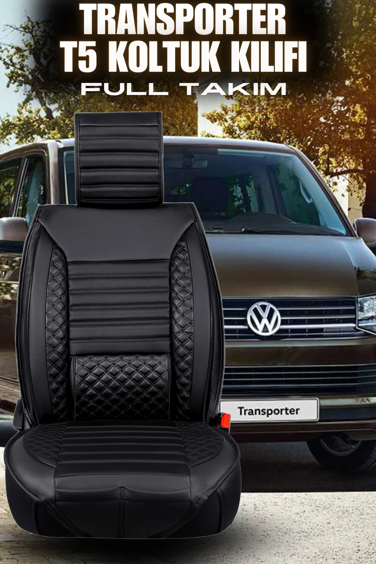 Transporter Plus Lüks Deri Oto Koltuk Kılıfı - Full Siyah