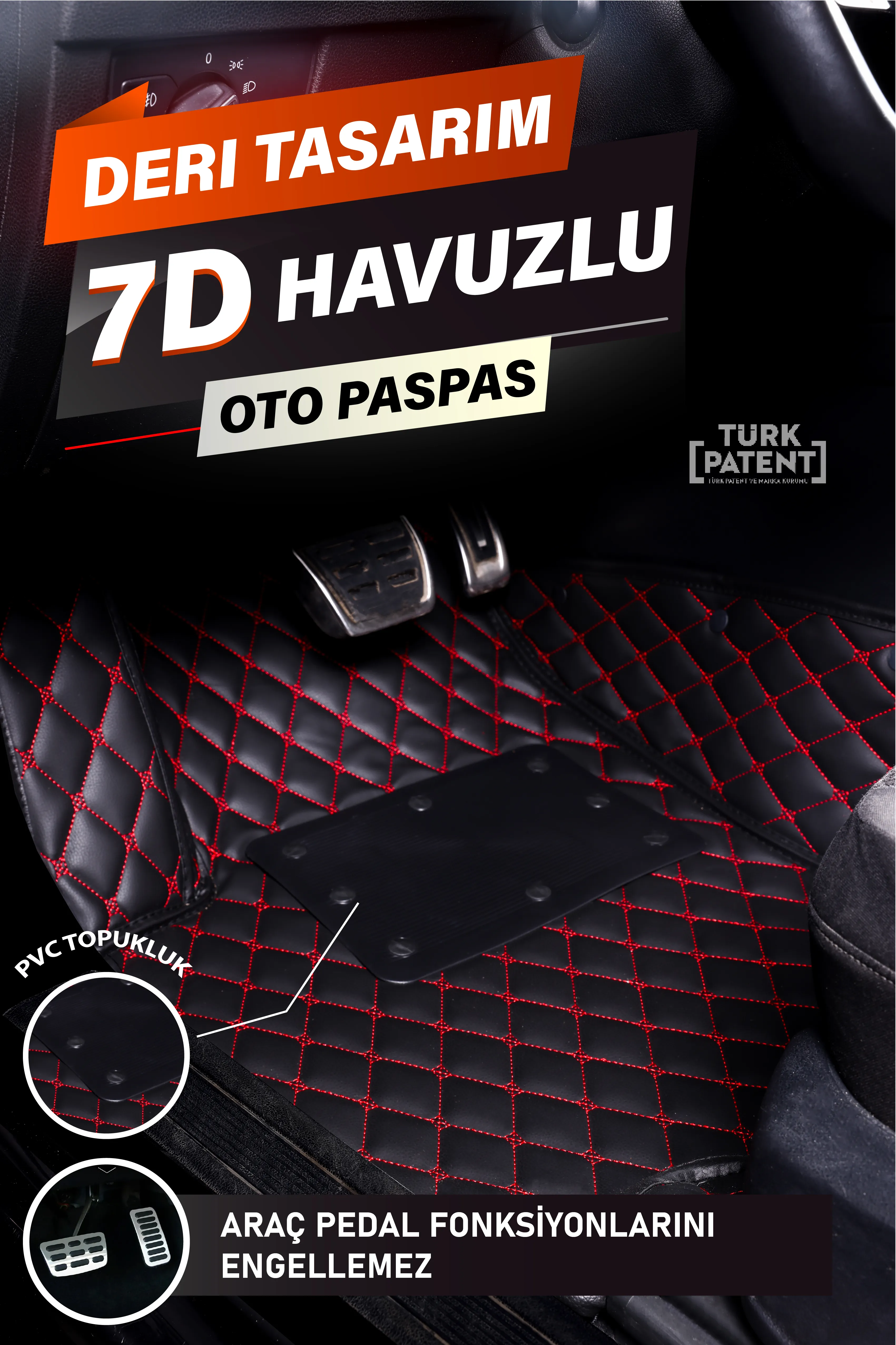 Araca Özel 7D Deri Taban Kaplama - SİYAH KIRMIZI