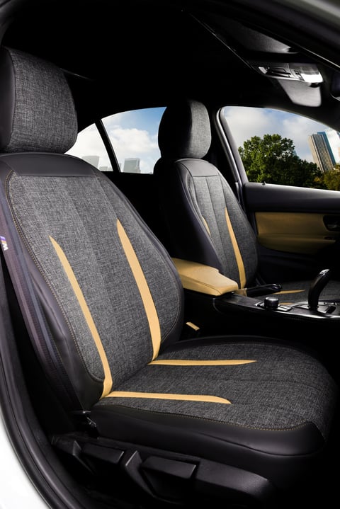 Olimpia Serisi Deri Keten Karışımı Oto Koltuk Kılıfı 5’li Tam Set - SİYAH BEJ