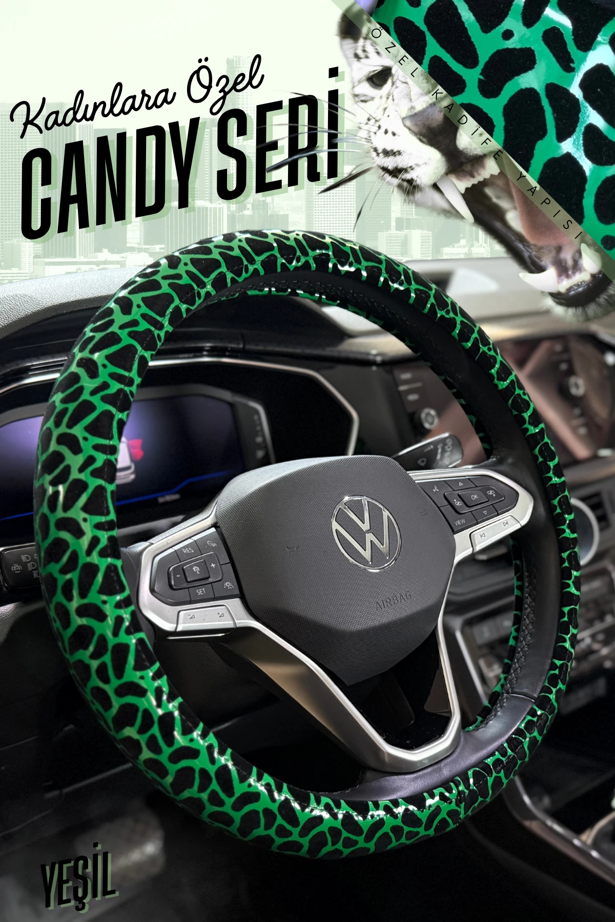 Candy Serisi Özel Kadife Dolgulu Direksiyon Kılıfı - YEŞİL