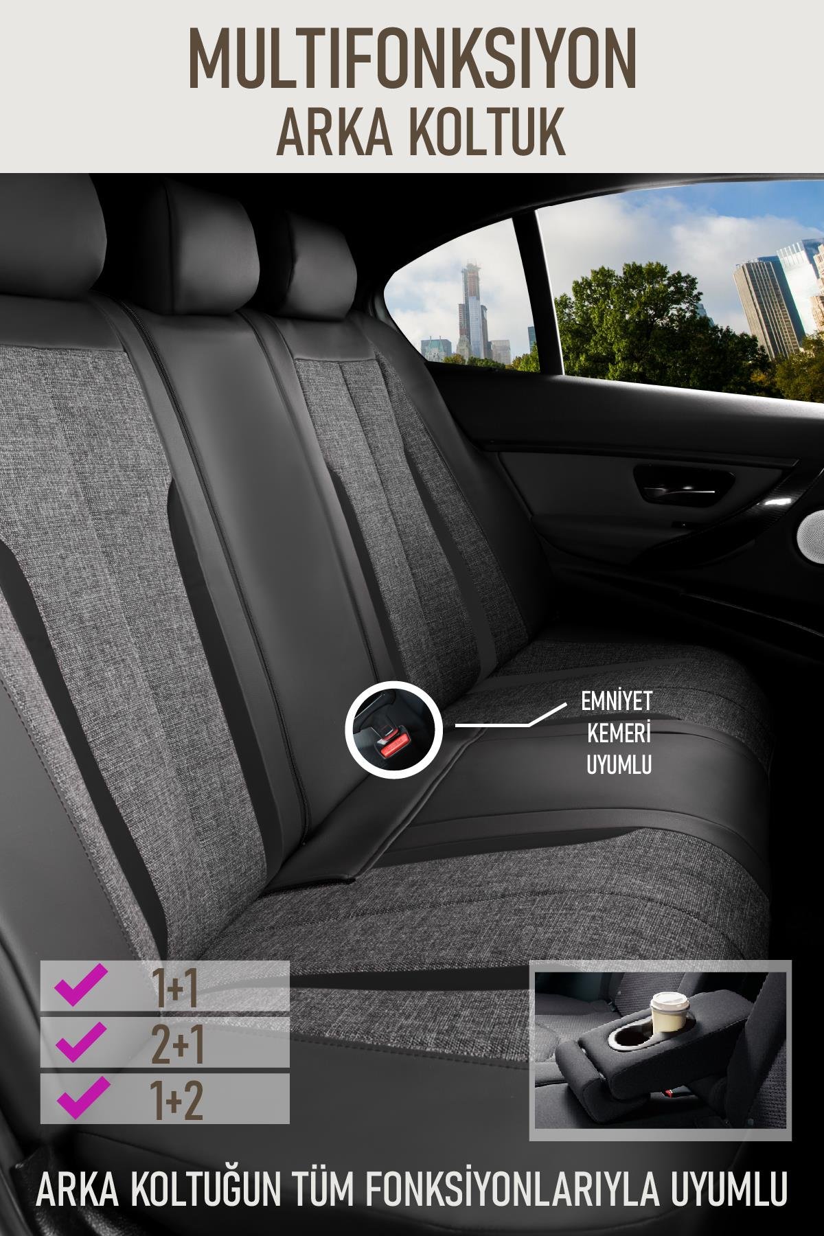 Olimpia Serisi Deri Keten Karışımı Oto Koltuk Kılıfı 5’li Tam Set