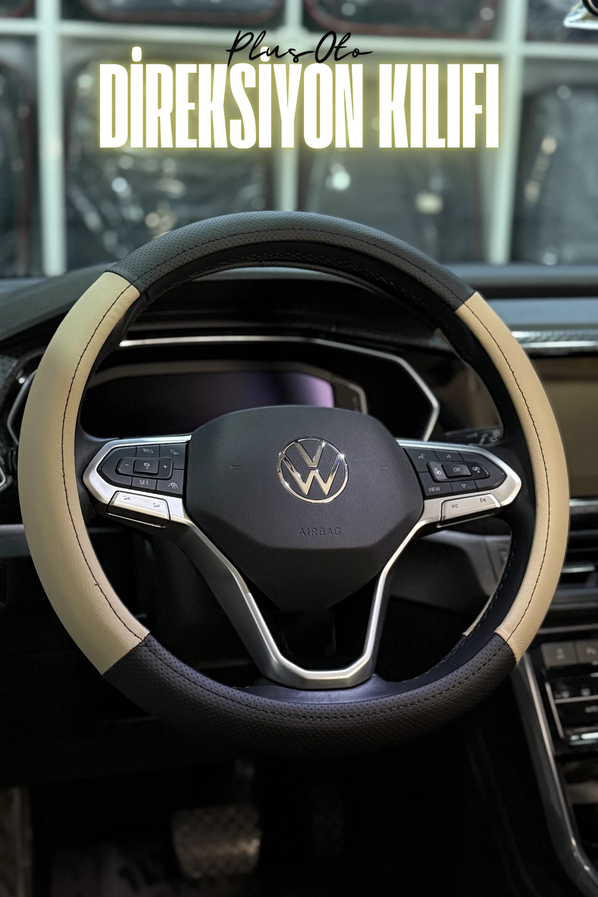 Lord Serisi Delikli Deri Çift Parça Direksiyon Kılıfı  - BEJ