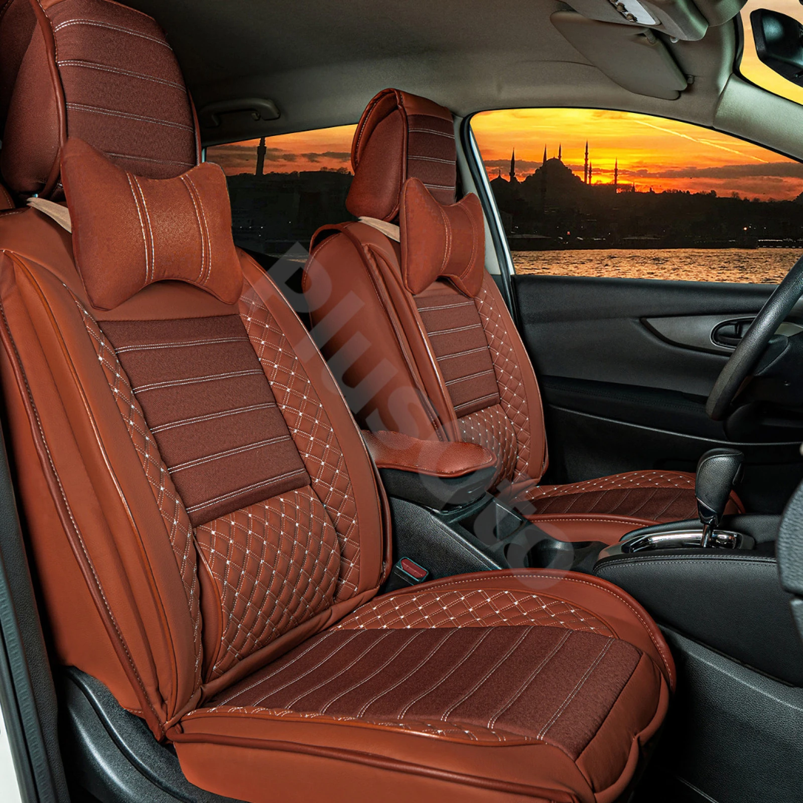 Plus Lüks 5’li Set Deri Oto Koltuk Kılıfı - TABA