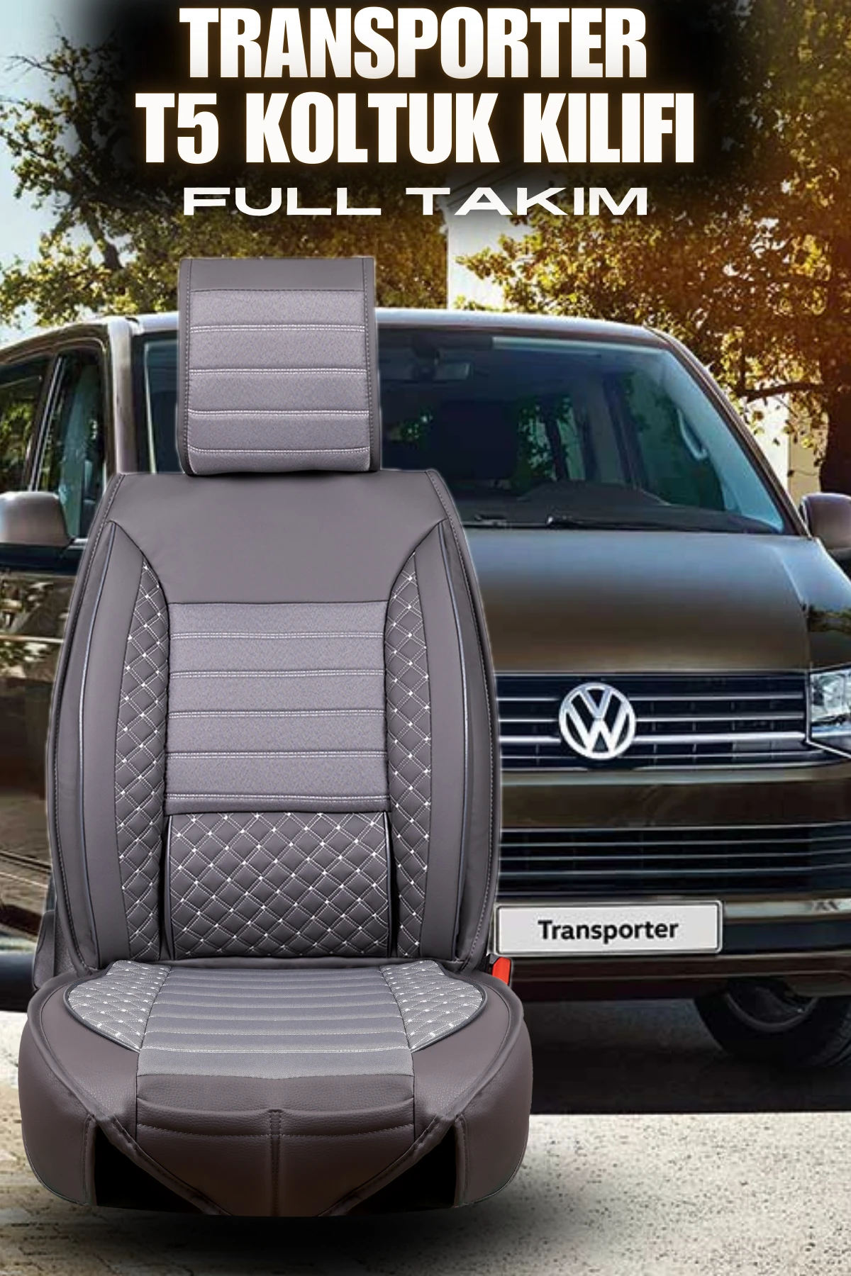 Transporter Plus Lüks Deri Oto Koltuk Kılıfı - FÜME