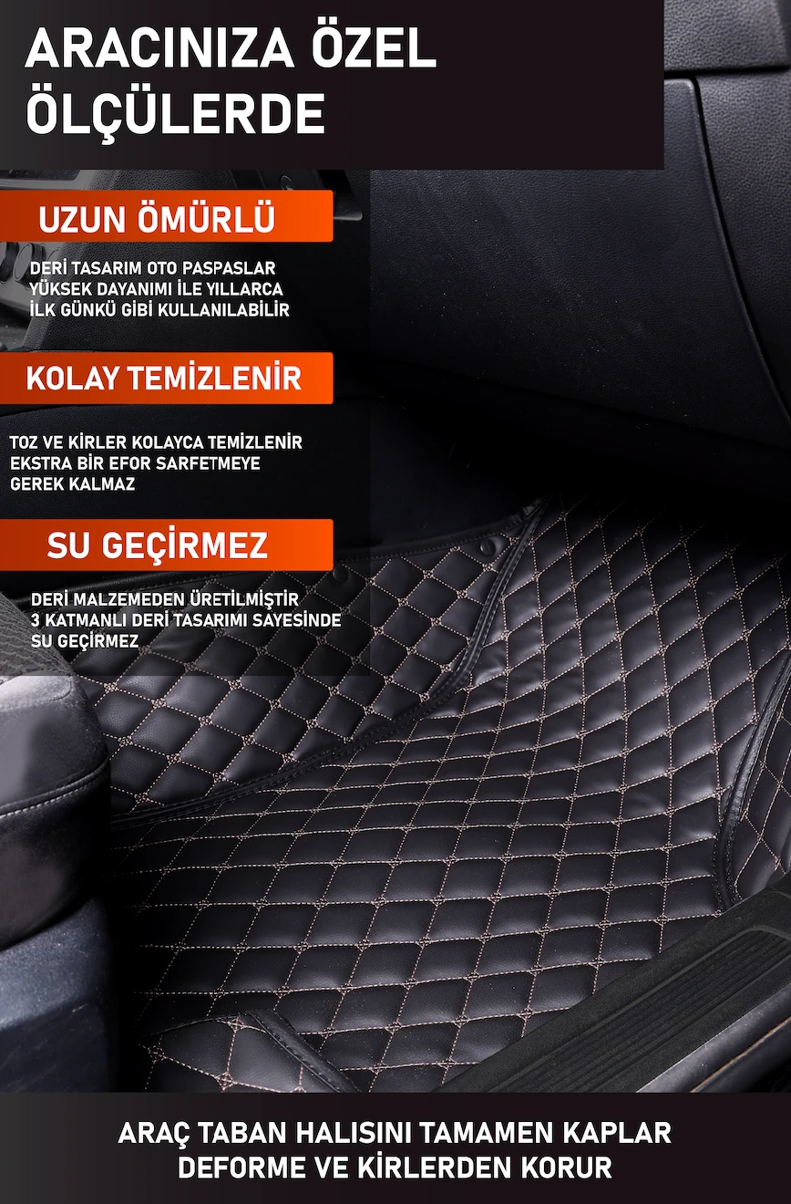 Araca Özel 7D Deri Taban Kaplama