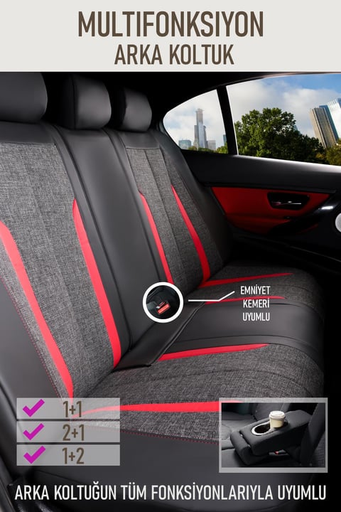 Olimpia Serisi Deri Keten Karışımı Oto Koltuk Kılıfı 5’li Tam Set