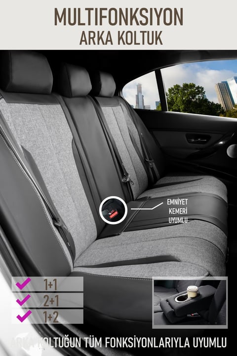 Olimpia Serisi Deri Keten Karışımı Oto Koltuk Kılıfı 5’li Tam Set