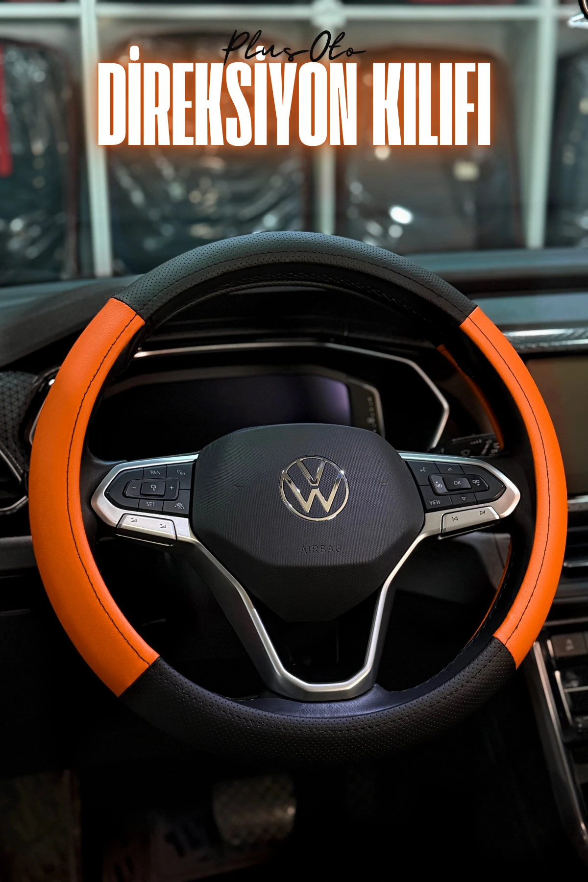 Lord Serisi Delikli Deri Çift Parça Direksiyon Kılıfı  - TURUNCU