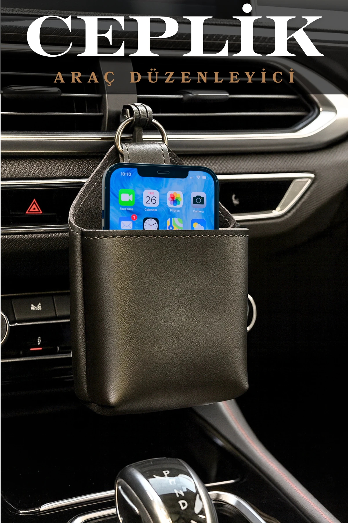 Araç içi Düzenleyici Deri Kese Siyah Telefonluk Kartlık Kalemlik Gözlük Taşıma Organizer