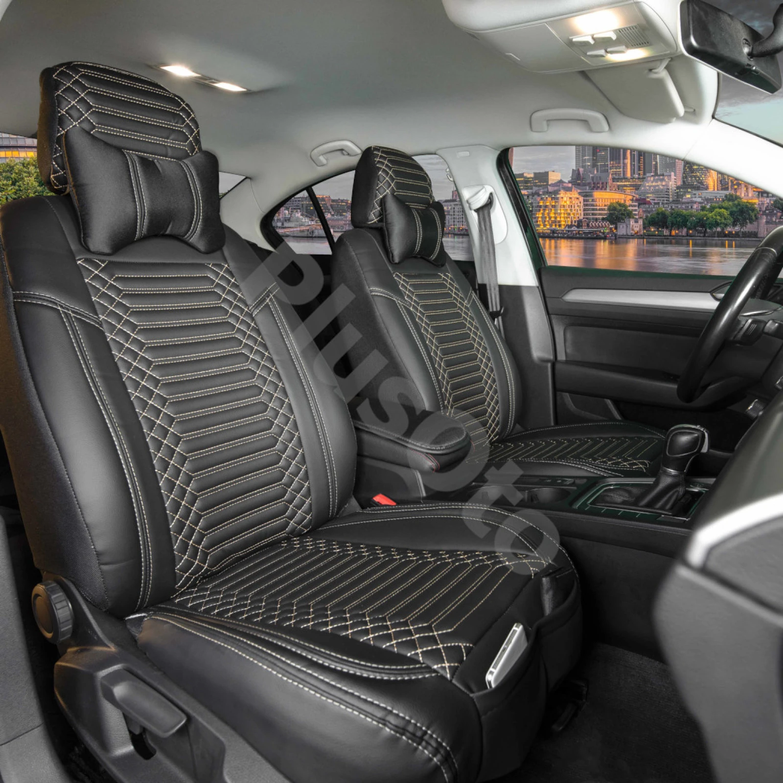 Star Full Deri 5’li Set Oto Koltuk Kılıfı - SİYAH BEYAZ