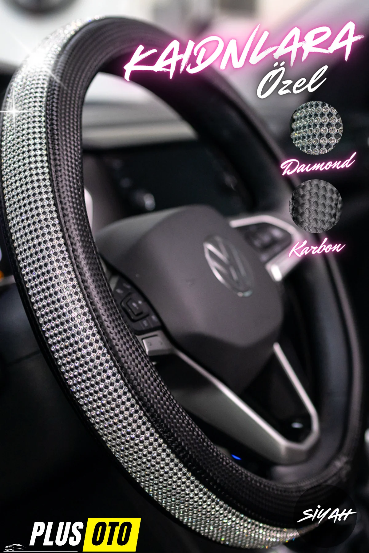 Özel Taşlı ve Karbon Detaylı Direksiyon Kılıfı 