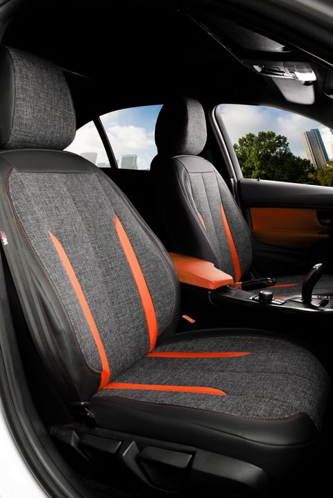 Olimpia Serisi Deri Keten Karışımı Oto Koltuk Kılıfı 5’li Tam Set - SİYAH TURUNCU