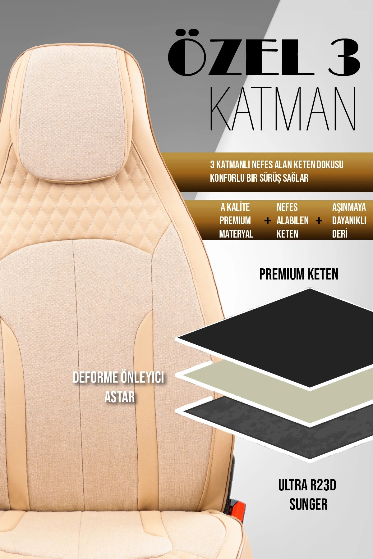 Özel AMG Tasarım Venom Serisi Deri Keten Karışımı Oto Koltuk Kılıfı 5’li Tam Set