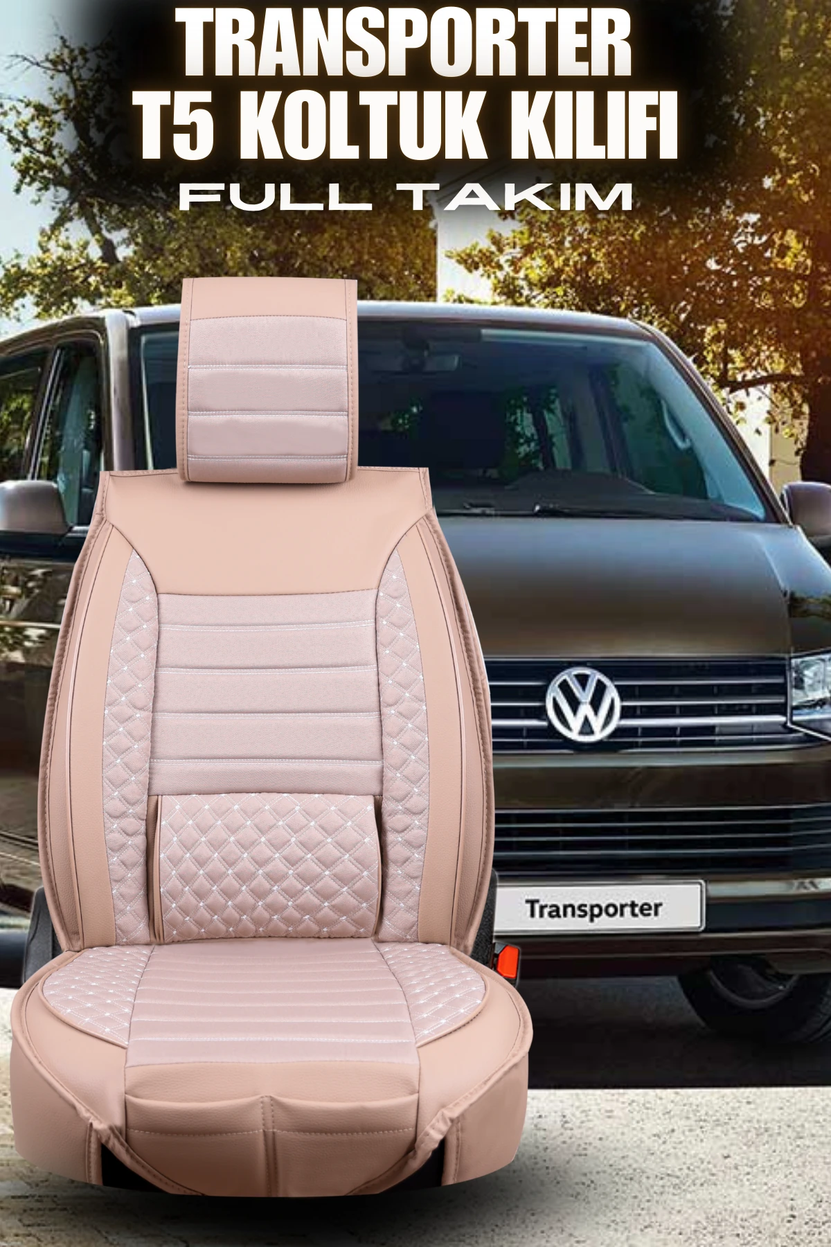 Transporter Plus Lüks Deri Oto Koltuk Kılıfı - BEJ