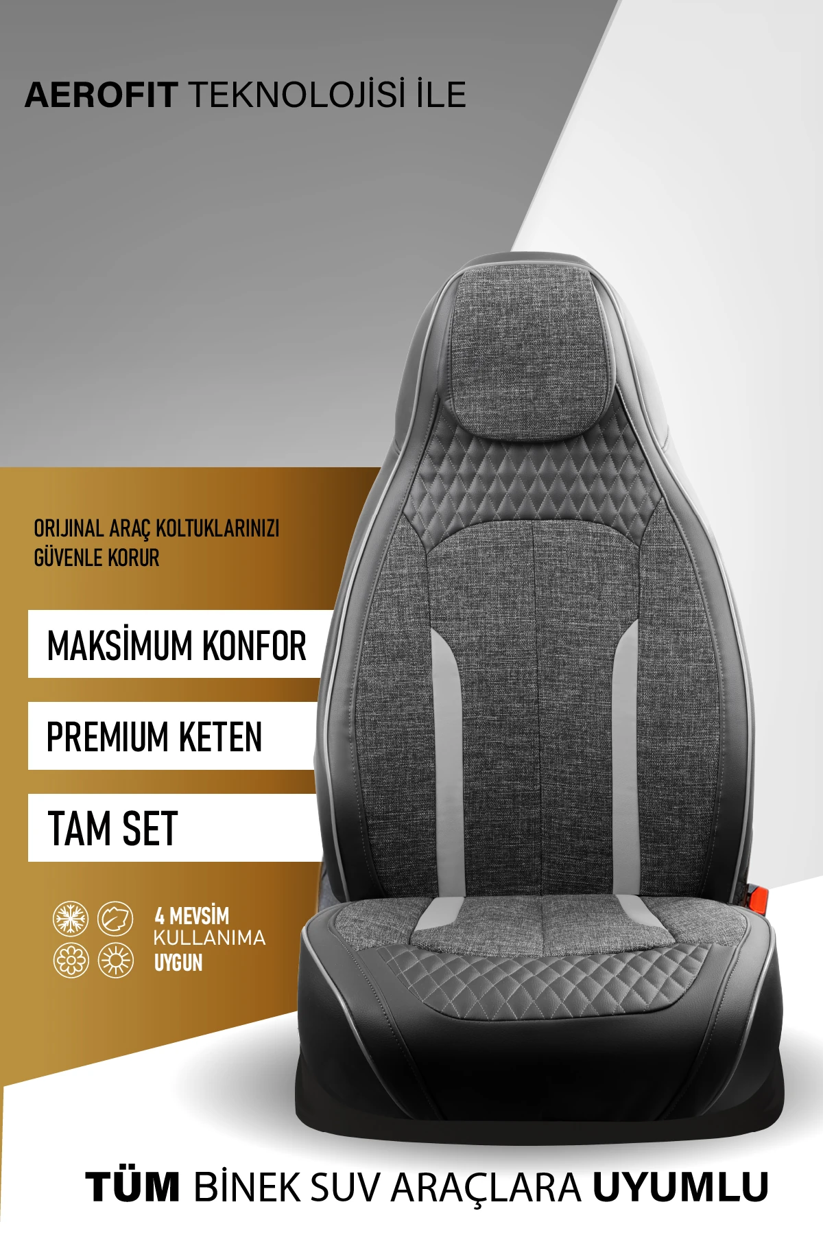 Özel AMG Tasarım Venom Serisi Deri Keten Karışımı Oto Koltuk Kılıfı 5’li Tam Set