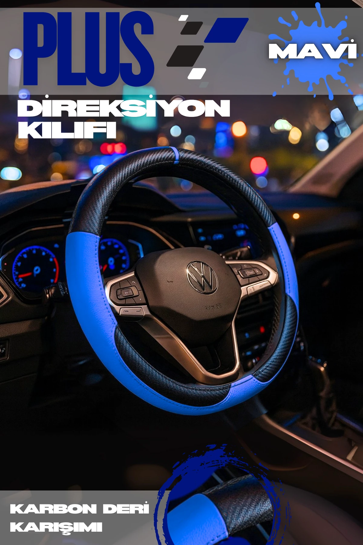 Plus Karbon Serisi Direksiyon Kılıfı - MAVİ