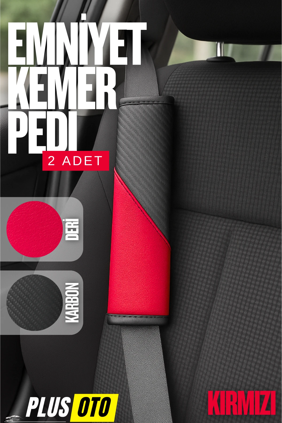 Karbon Emniyet Kemer Pedi 2 Adet  - KIRMIZI
