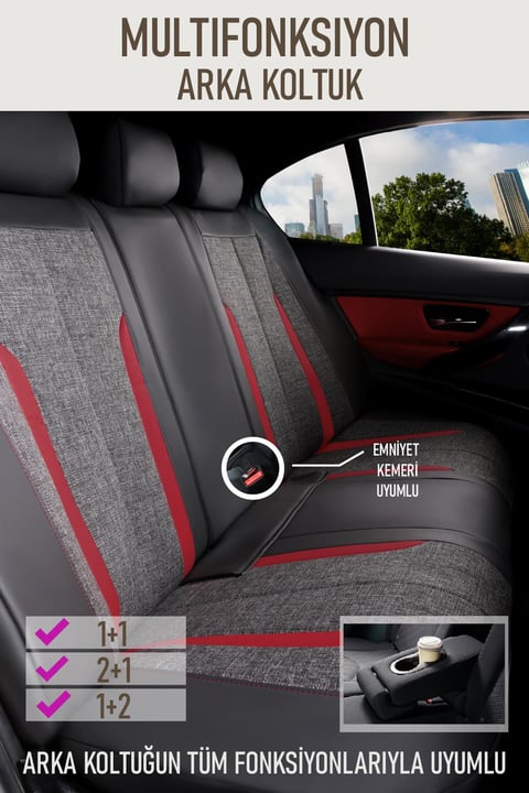 Olimpia Serisi Deri Keten Karışımı Oto Koltuk Kılıfı 5’li Tam Set