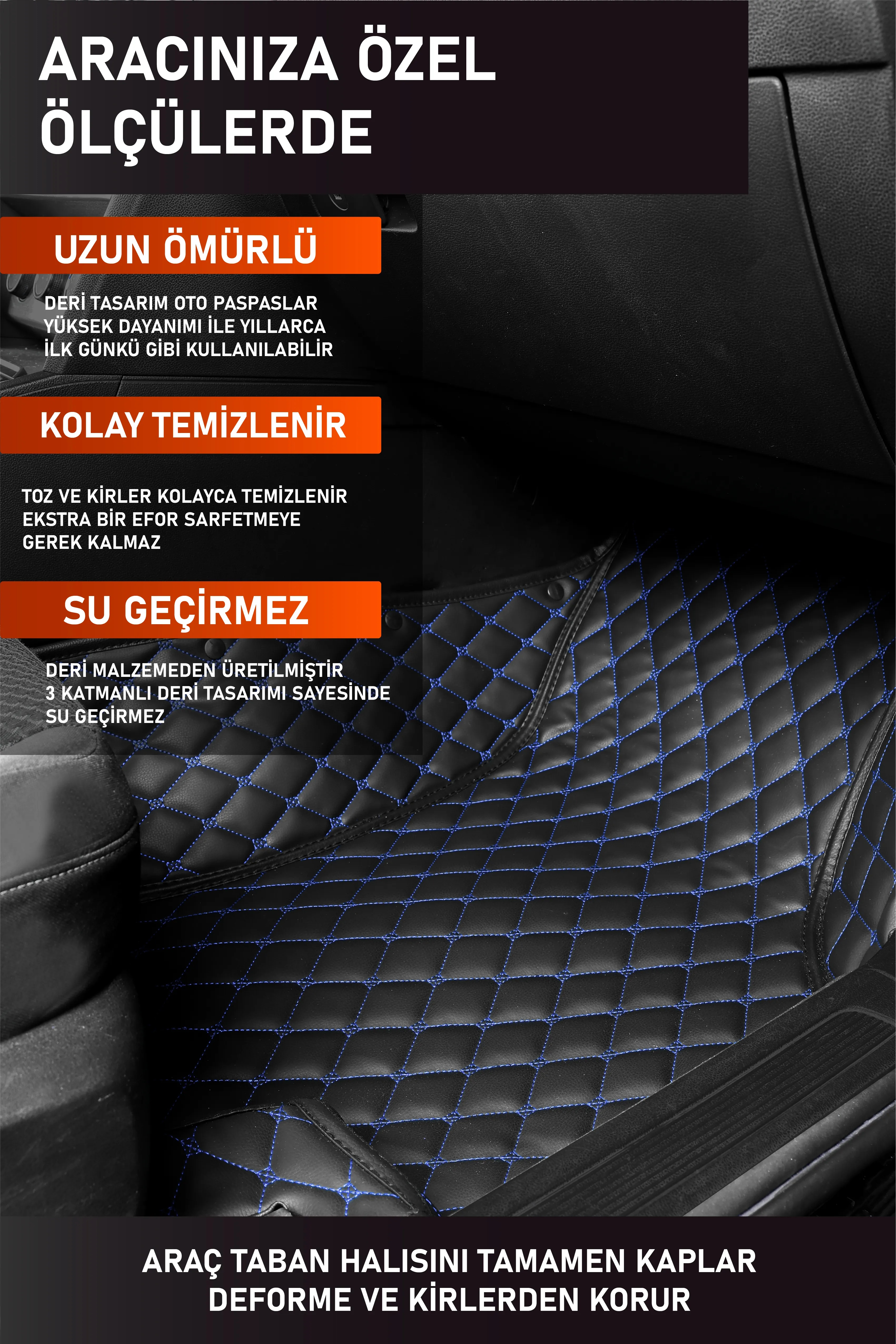 Araca Özel 7D Deri Taban Kaplama