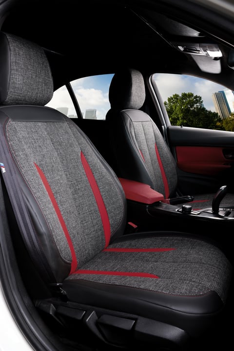 Olimpia Serisi Deri Keten Karışımı Oto Koltuk Kılıfı 5’li Tam Set - SİYAH BORDO