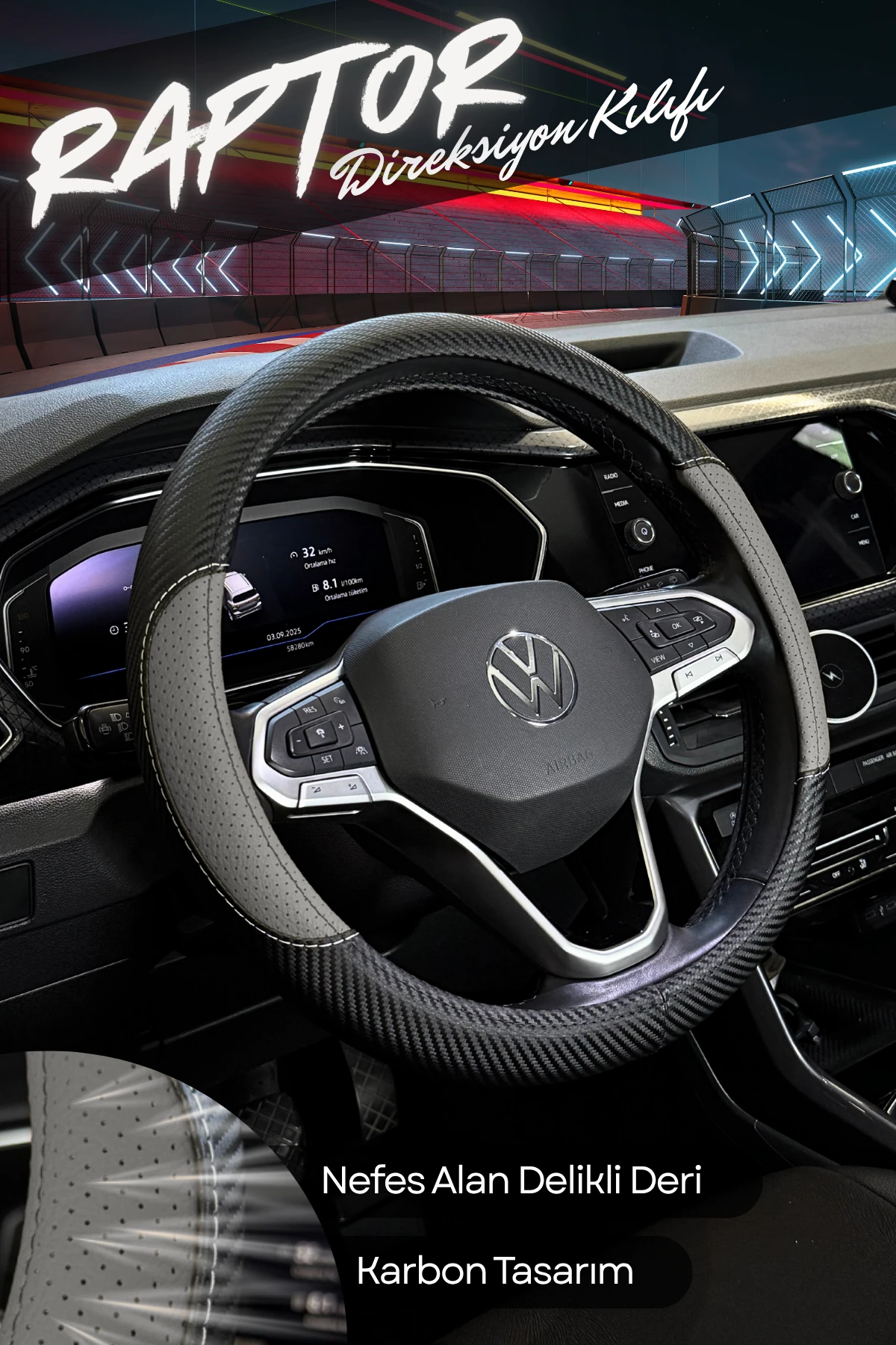 Raptor Serisi Delikli Deri Direksiyon Kılıfı - FÜME