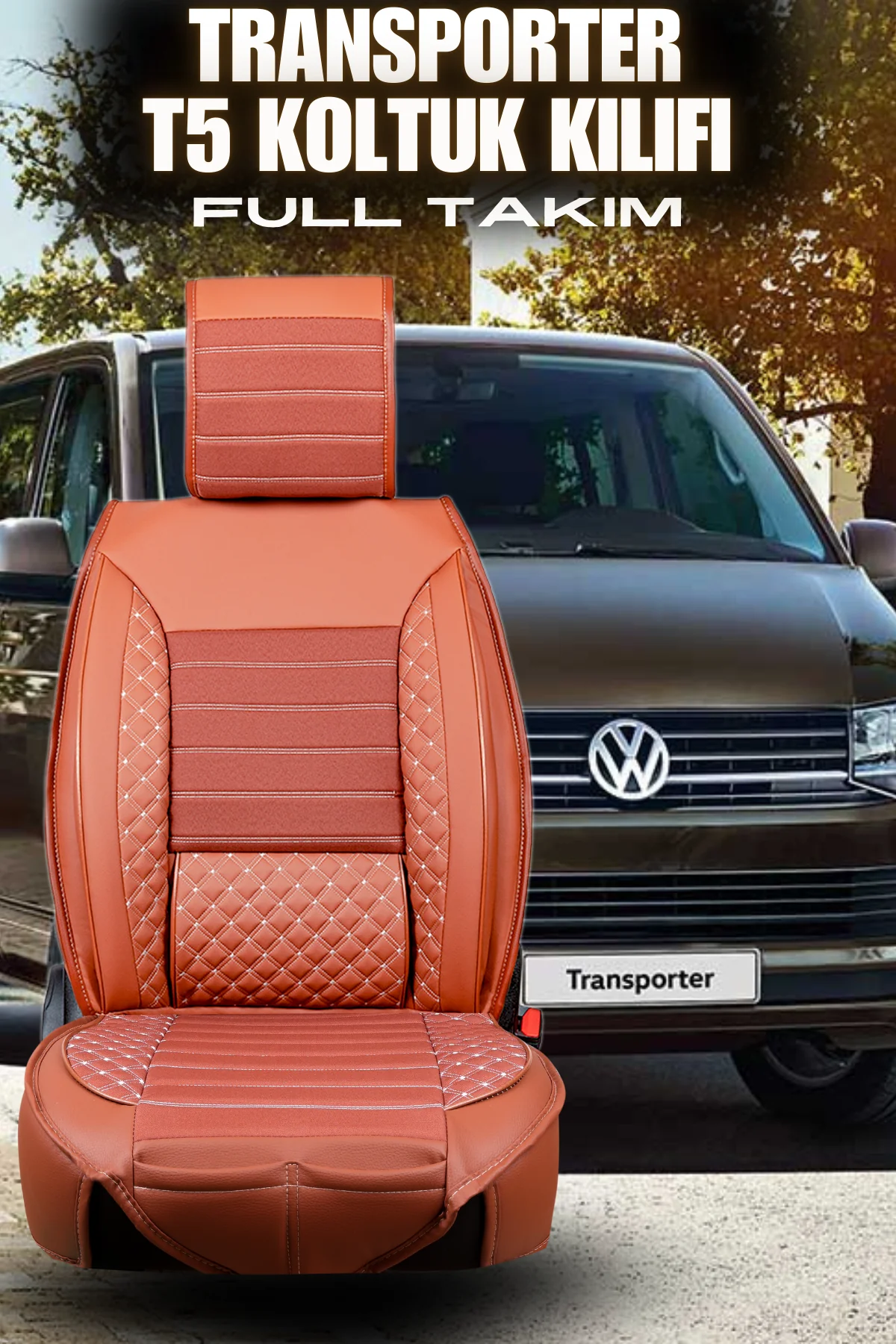 Transporter Plus Lüks Deri Oto Koltuk Kılıfı - TABA