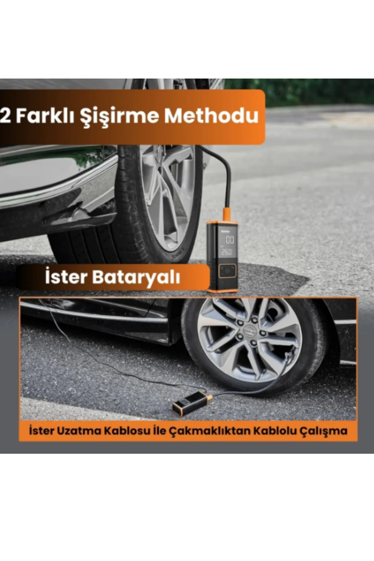 Taşınabilir Hava Kompresörü Araba Bisiklet Top Motor Lastik Şişirme Şarjlı Powerbank Çoklu Kullanım