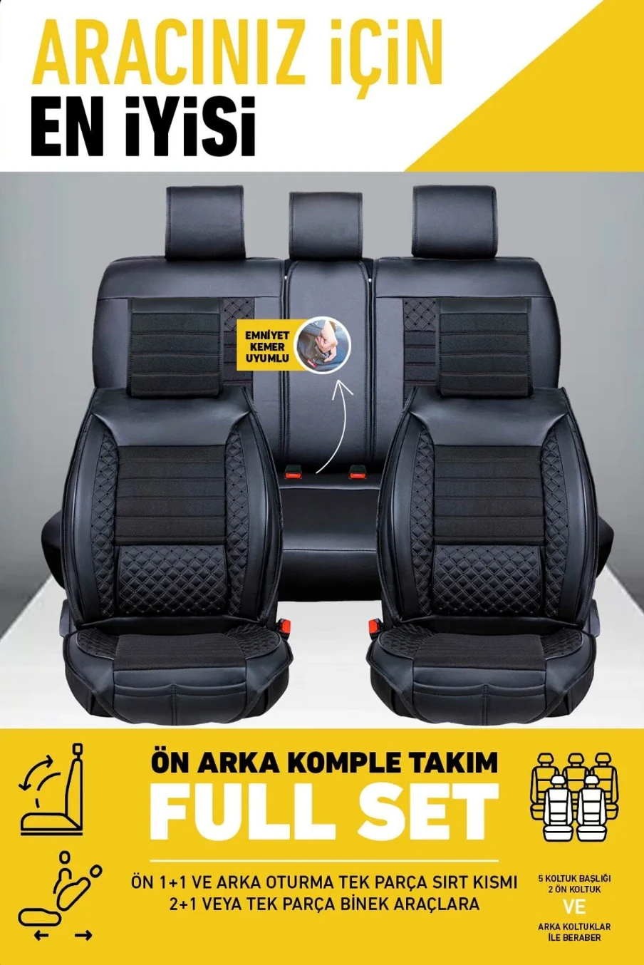 Plus Lüks 5’li Set Deri Oto Koltuk Kılıfı