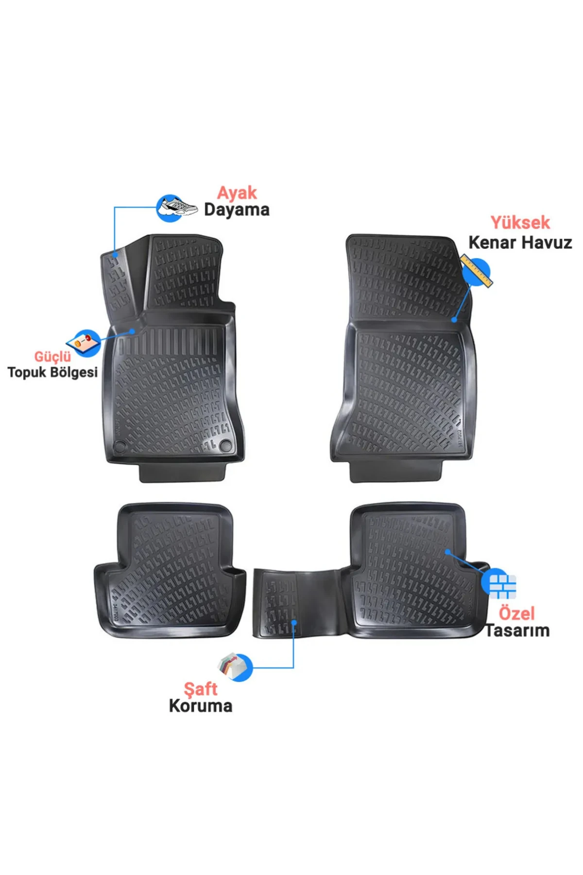 Araca Özel 4D Kauçuk Paspas 5'li Tam Takım Set