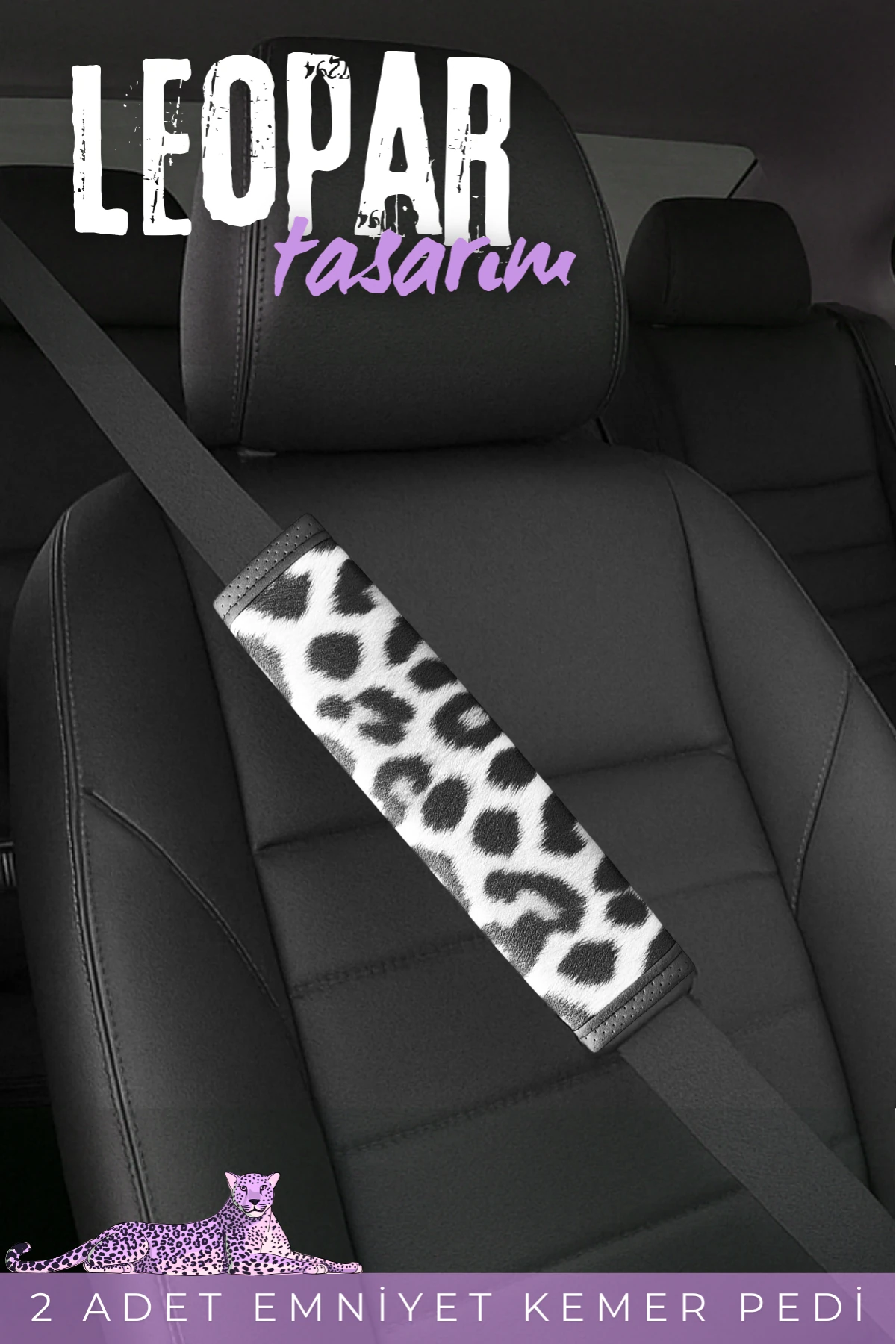 Leopar Desen Emniyet Kemer Pedi 2 Adet - BEYAZ