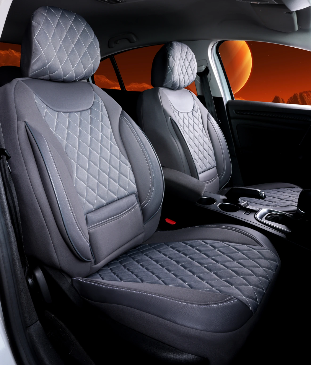 Venüs Serisi 5'li Tam Takım Deri Detaylı Oto Koltuk Kılıfı - FÜME