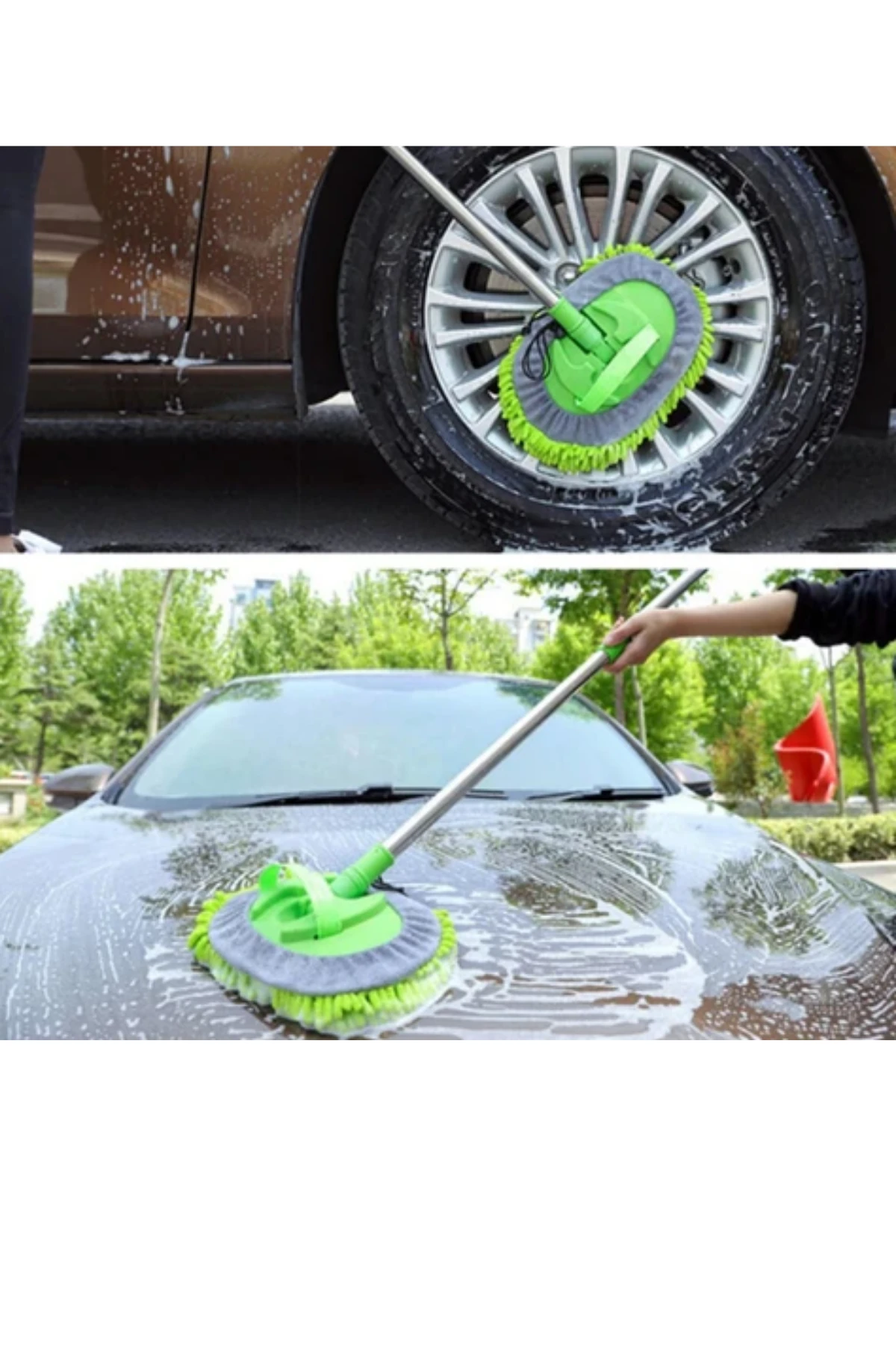 Araba Yıkama Fırçası Oto Yıkama Mop Mikrofiber Bezli Uzayabilir Saplı Çizdirmez Araç Yıkama Bezi