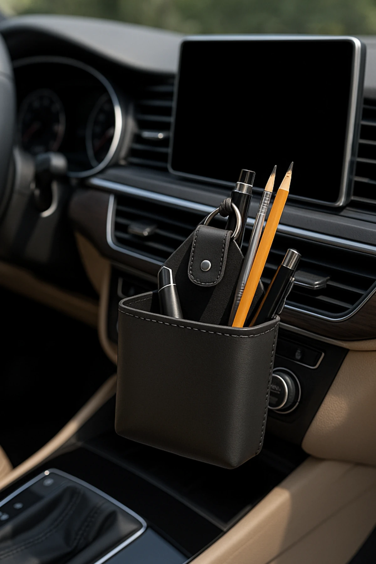 Araç içi Düzenleyici Deri Kese Siyah Telefonluk Kartlık Kalemlik Gözlük Taşıma Organizer