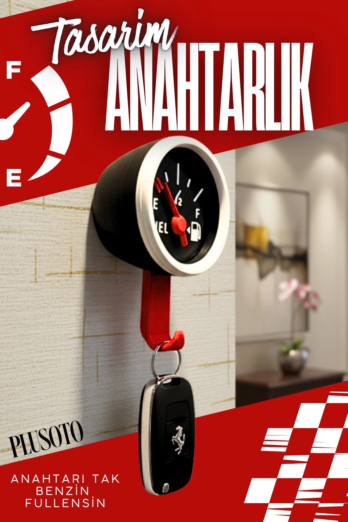 Özel Tasarım Ev Anahtar Askılığı Benzin Göstergeli Araba Anahtarlığı Ev Anahtarlığı Ev Dekor Ürünü