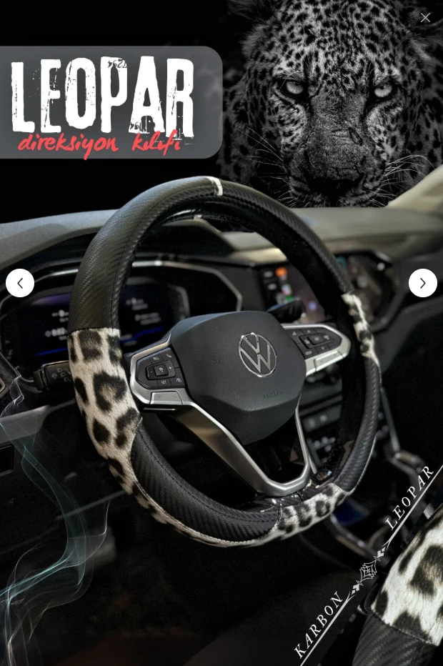 Leopar Karbon Direksiyon Kılıfı - BEYAZ