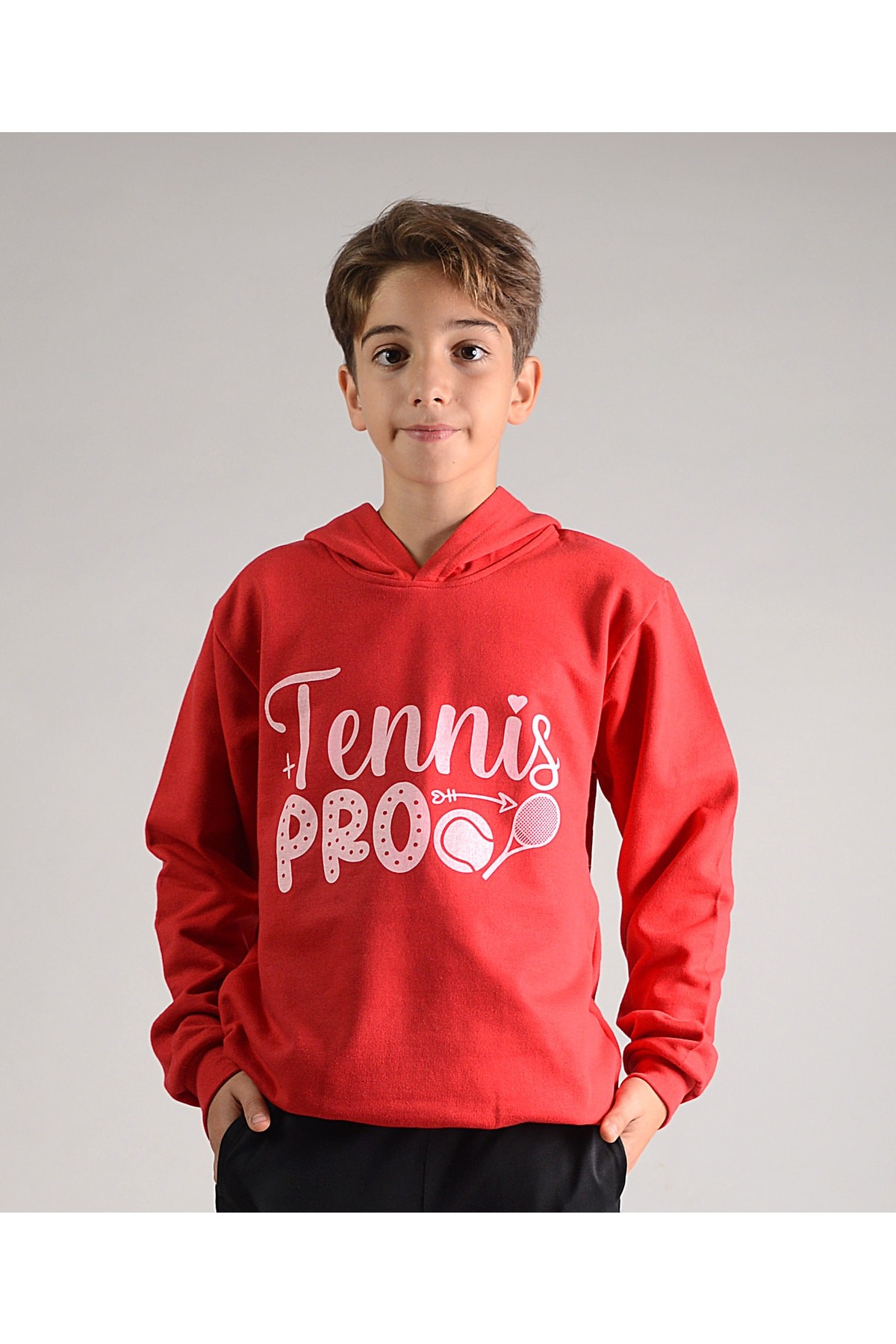 Kids Unisex Cotton Hoodie Tennis Pro Printed Red SSUSW3