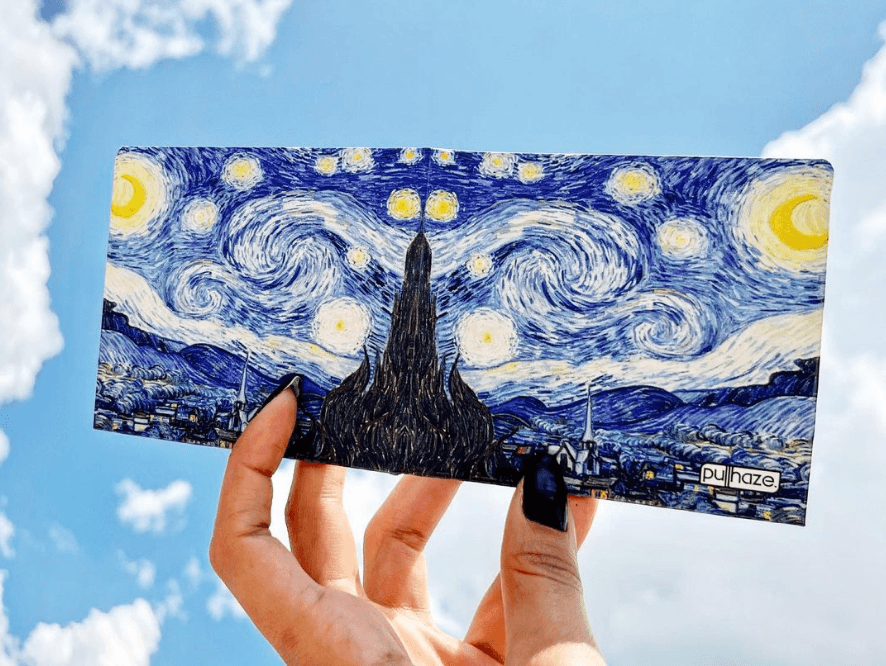 Unisex Van Gogh Yıldızlı Gece Motifli İnce Cüzdan