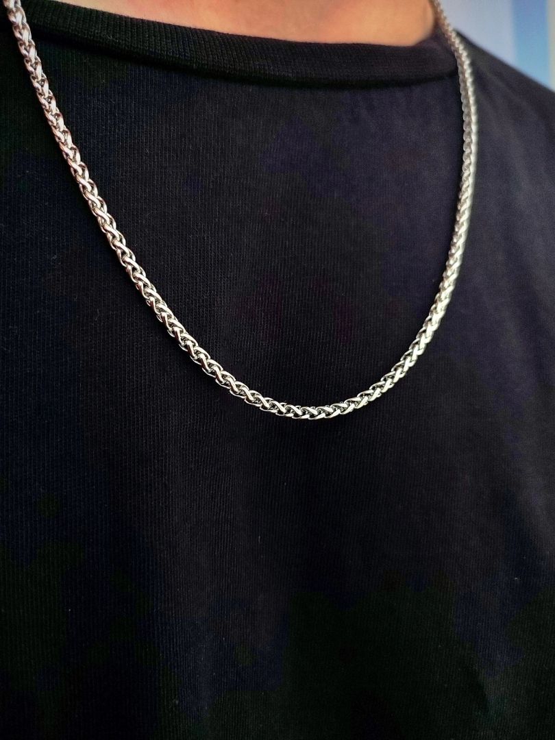 Erkek Paslanmaz Çelik Silver Kolye ve Bileklik Seti