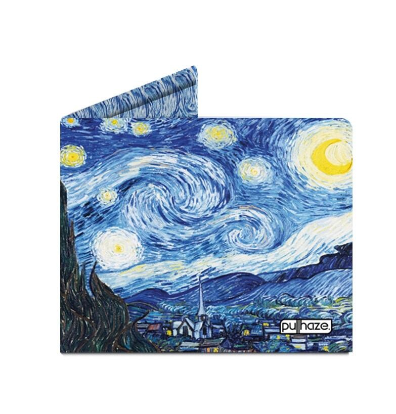 Unisex Van Gogh Yıldızlı Gece Motifli İnce Cüzdan