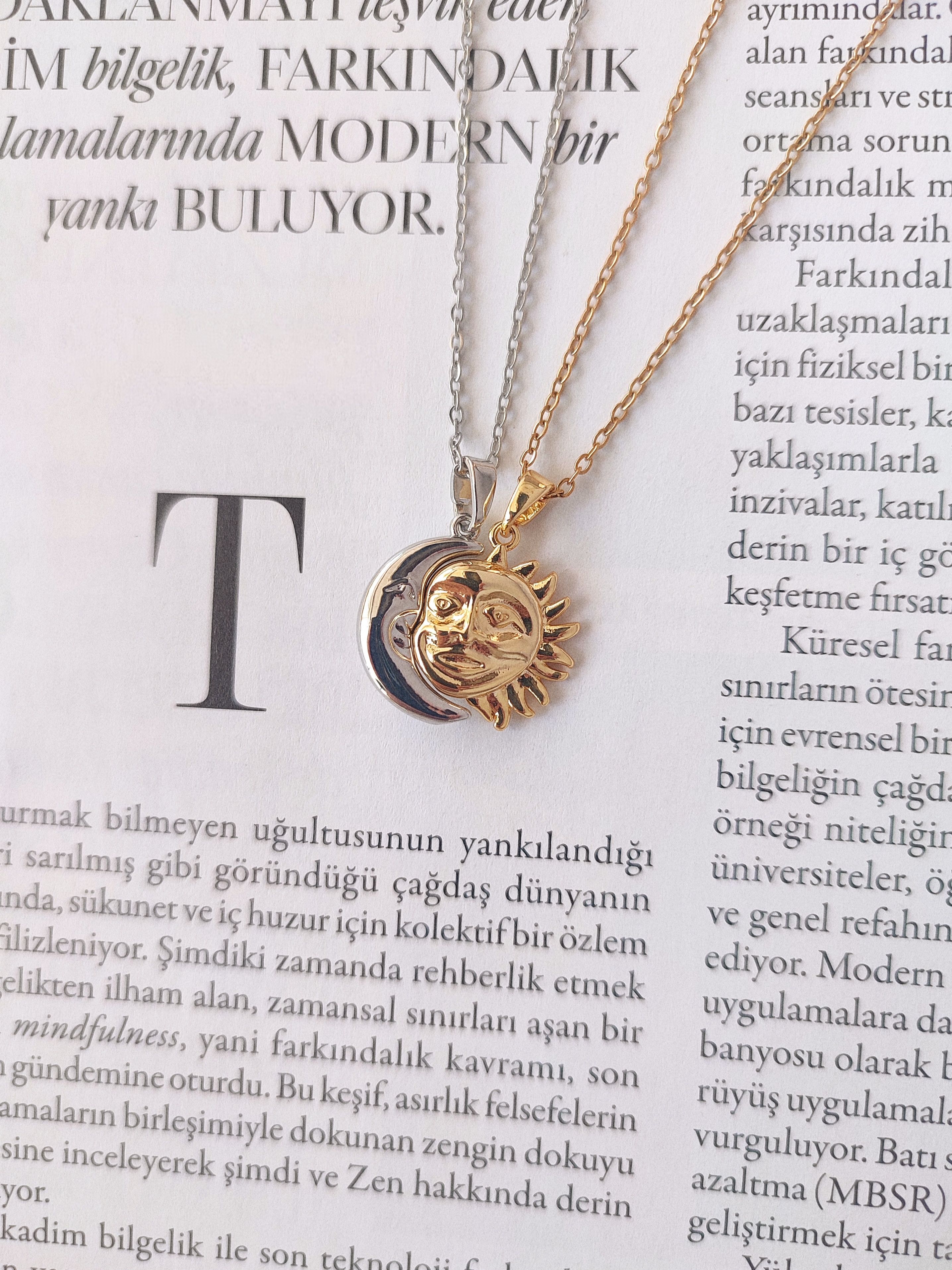 Çelik Ay ve Güneş Sevgili ve Arkadaşlık Kolyesi
