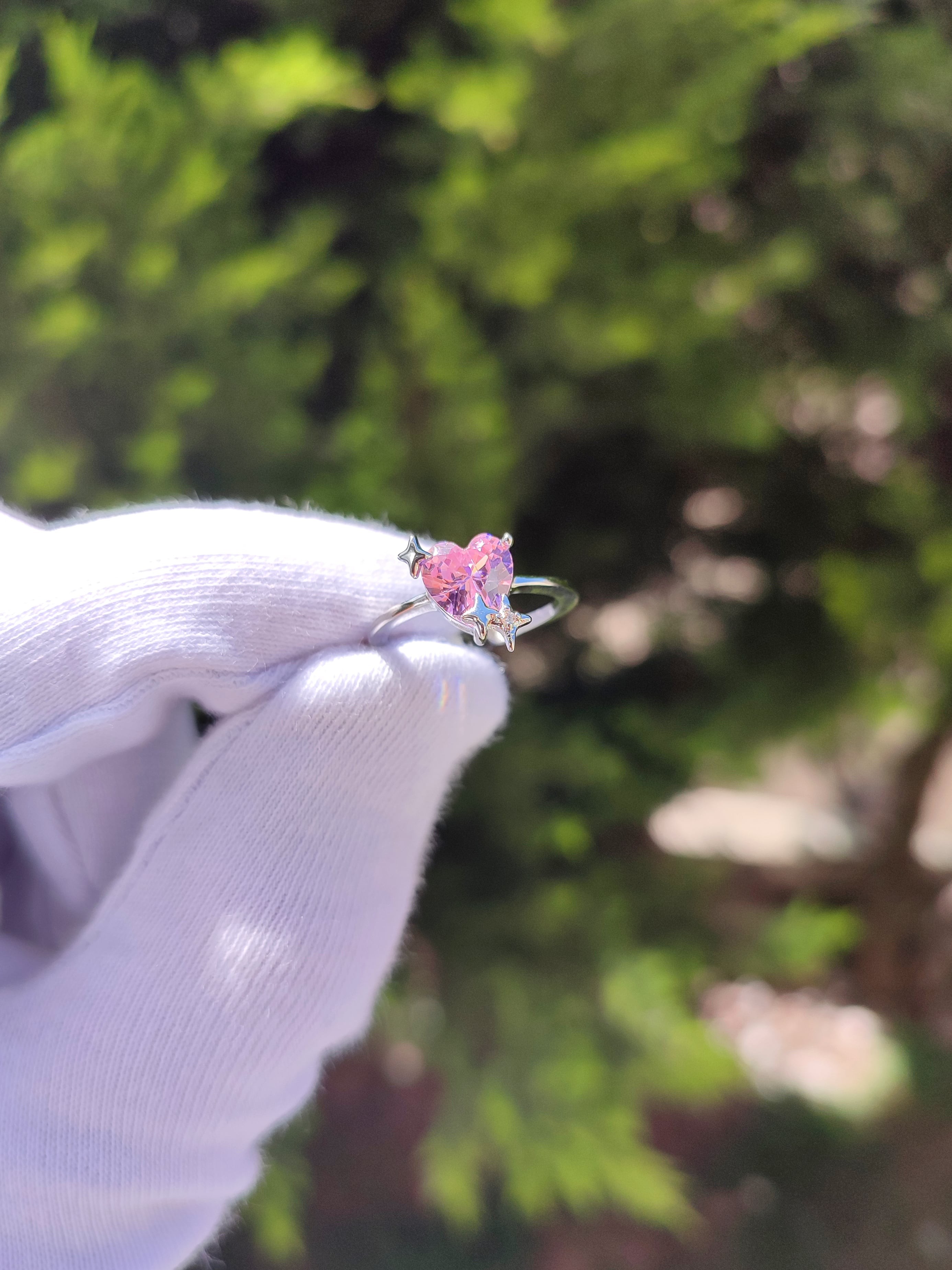 Kadın Zirkon Taşlı Pembe Kalp Model Yüzük