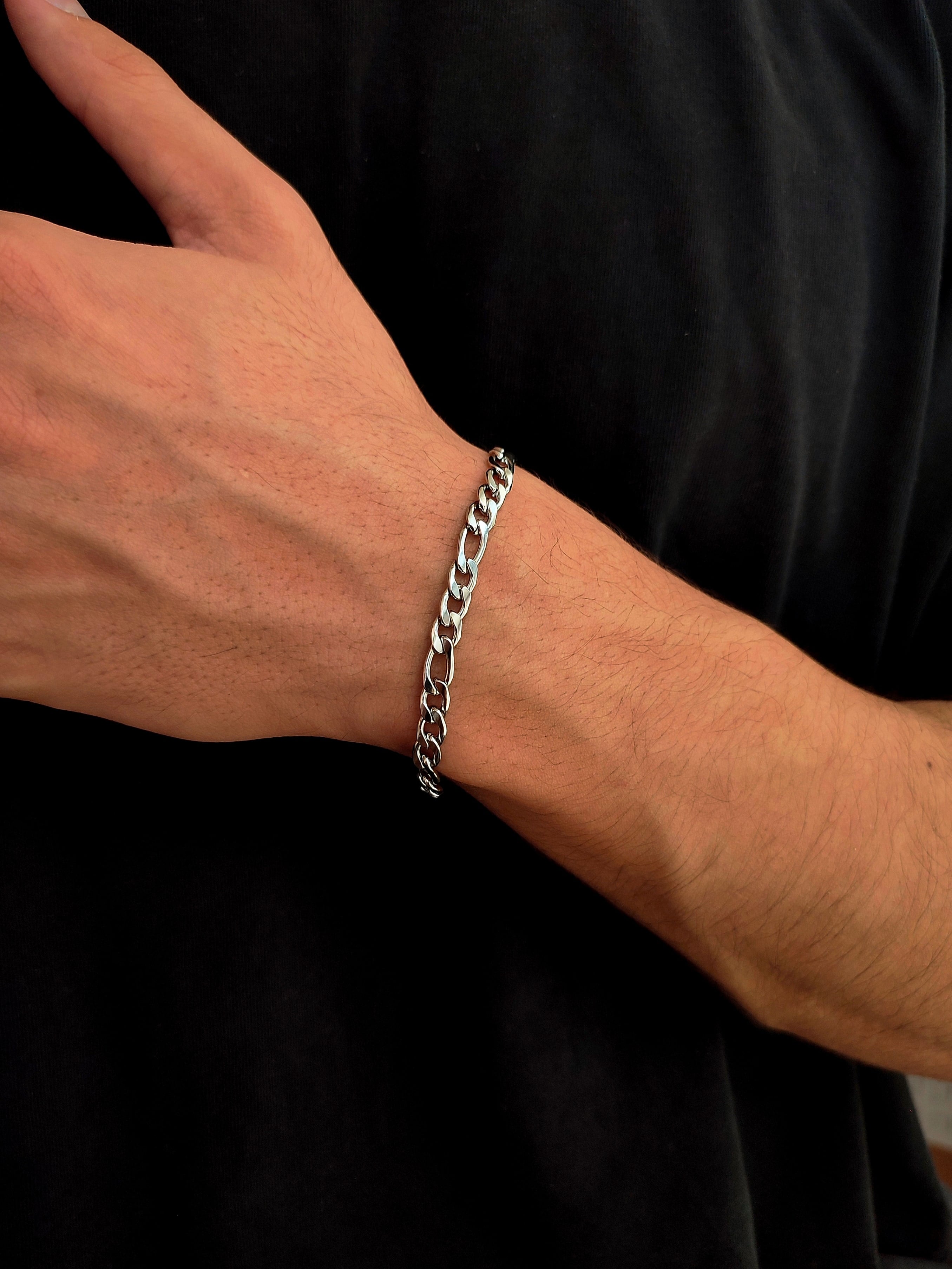 Çelik Silver Figaro Model Yassı Erkek Zincir Bileklik