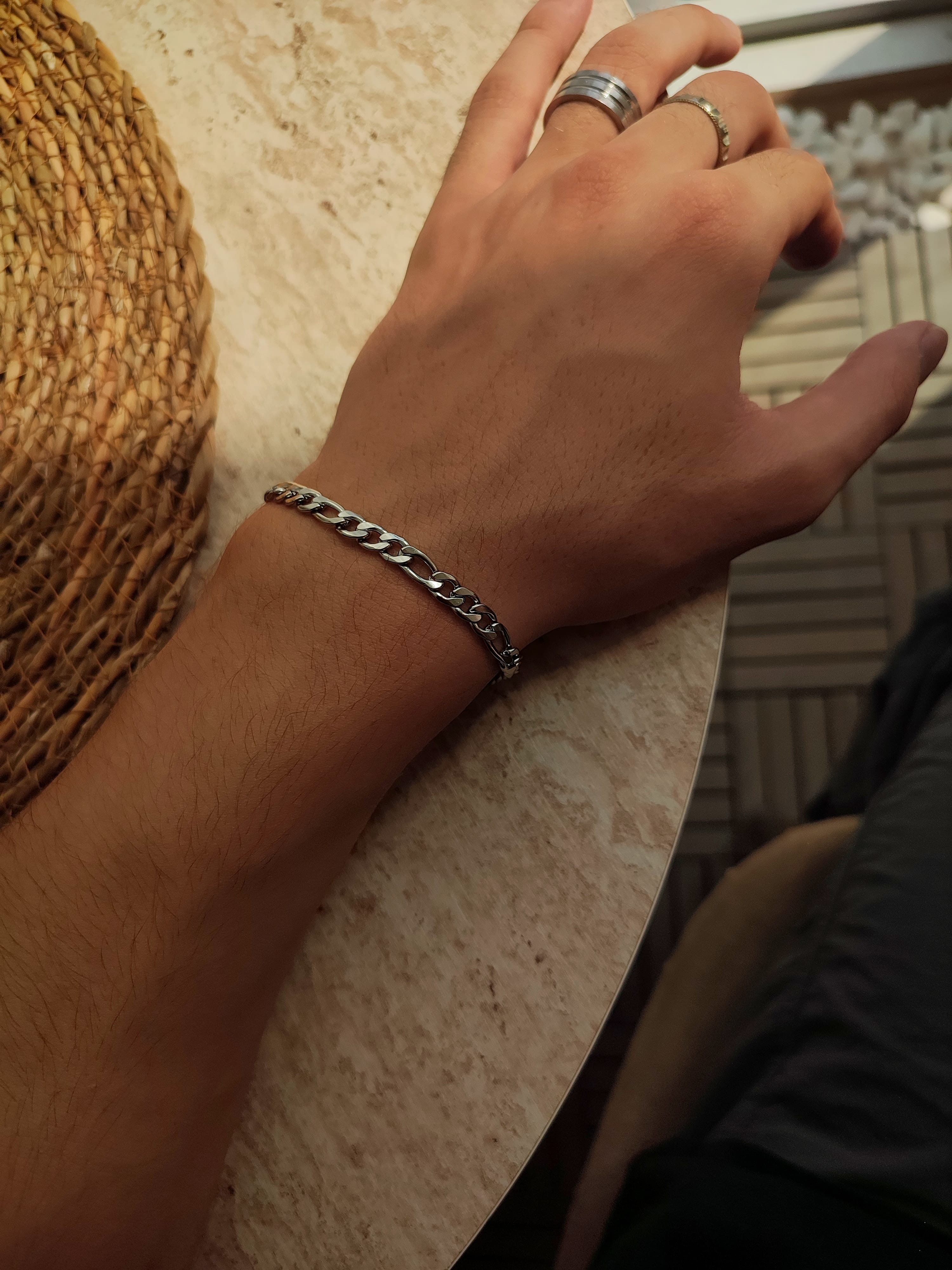 Çelik Silver Figaro Model Yassı Erkek Zincir Bileklik
