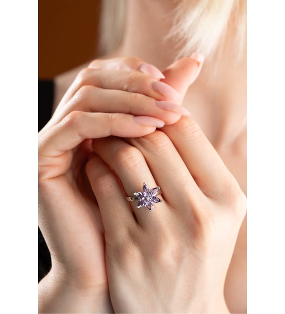 925 Ayar Gümüş Ayarlanabilir Lotus Çiçeği Yüzük