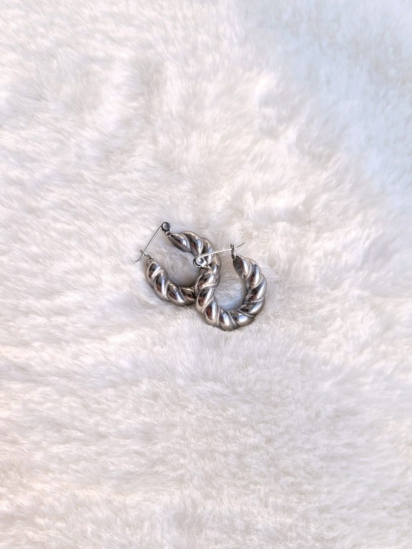 Paslanmaz Çelik Kadın Gümüş Kalın Vintage Burgu Halka Küpe