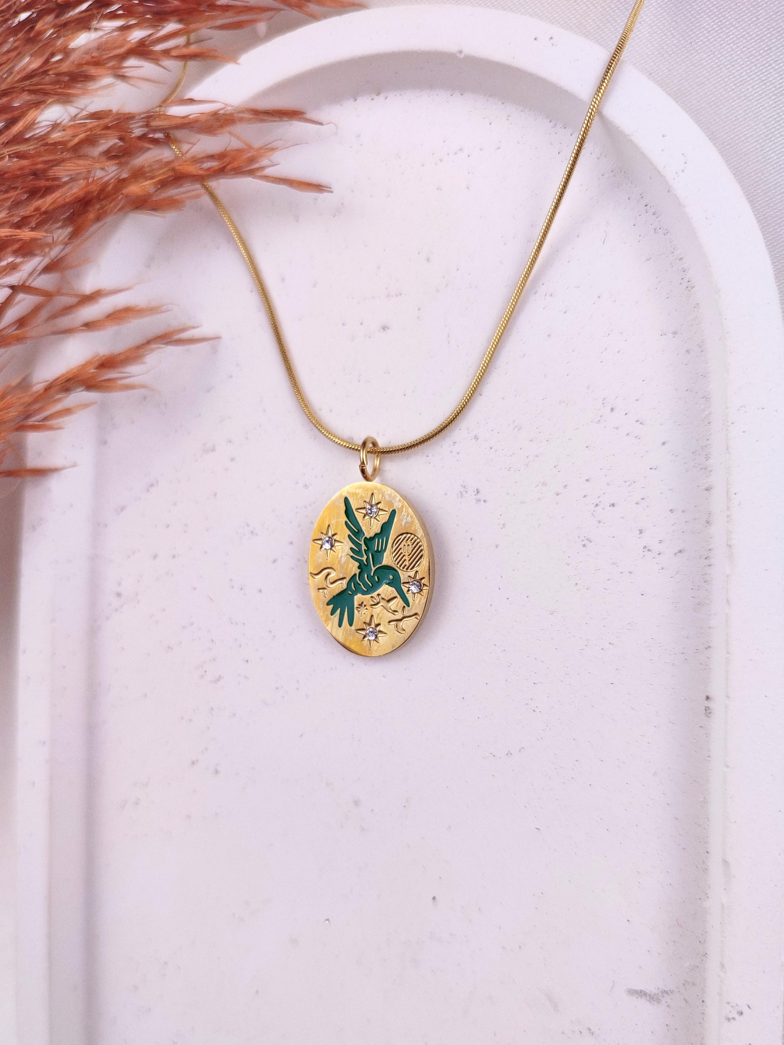 Kadın Çelik Gold Kuş Motifli Vintage Kolye