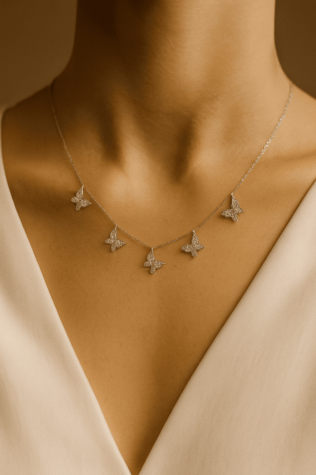 925 Ayar Gümüş Sıralı Kelebek Model Kolye
