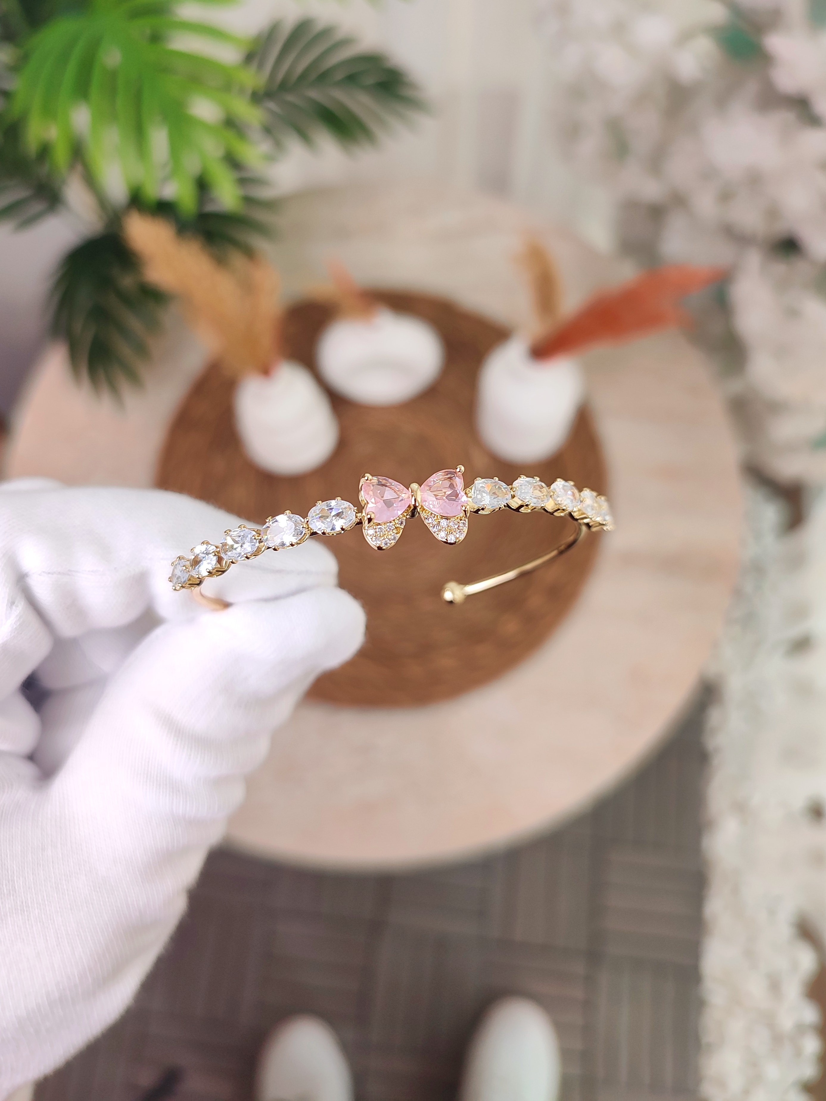 Kadın Zirkon Taşlı Pembe Kurdele Model Bileklik